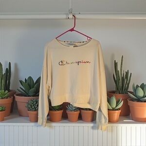 Champion Natural French Terry Floral Cropped Campus  Sweatshirt Medium